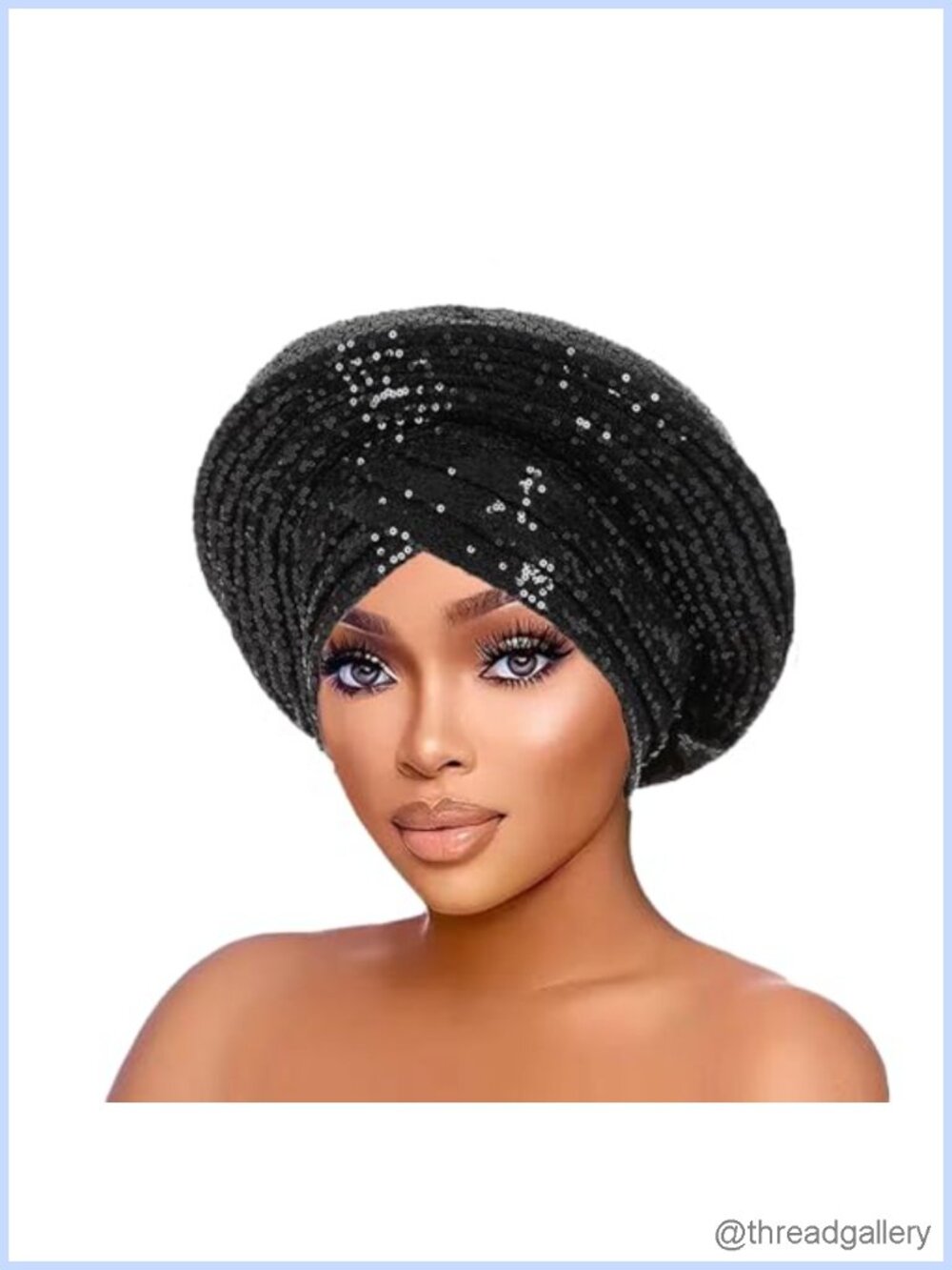 Pre-Tied African Gele Headtie Sequins Shiny Party Headwrap Polyester